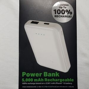 White Power Bank 5,000 mAh Rechargeable